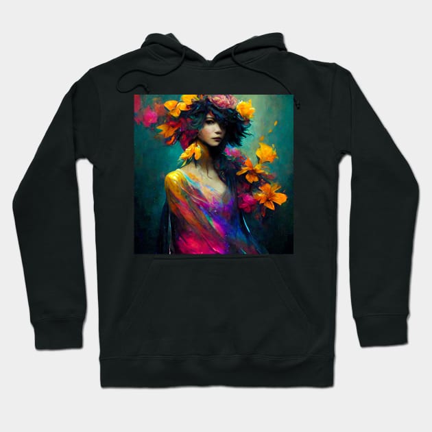 Girl with Colorful Flowers - best selling Hoodie by bayamba